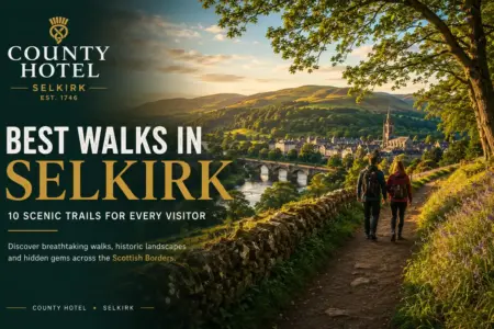 Best walks in Selkirk featuring scenic woodland trails and countryside views near County Hotel Selkirk