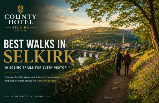 Best walks in Selkirk featuring scenic woodland trails and countryside views near County Hotel Selkirk