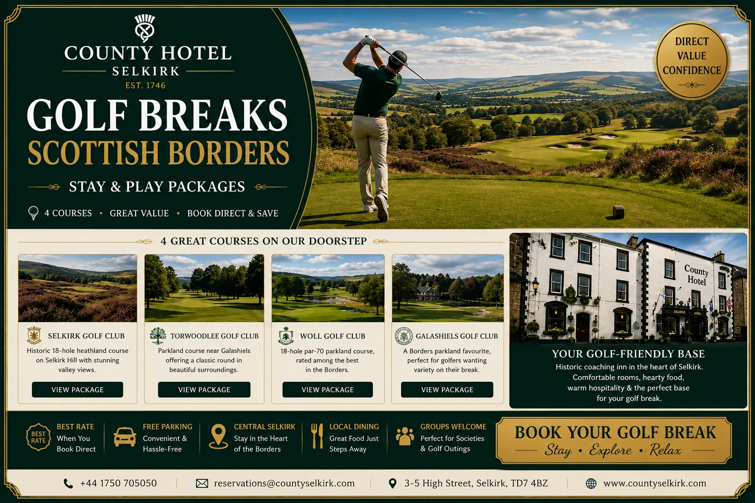 Golf Breaks in the Scottish Borders: Stay & Play Packages at The County Hotel Selkirk